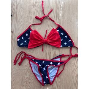 B45 New Women AMI Sexy 2Pc Patriotic American Flag🇺🇸Bikini Ruched Cheek Medium